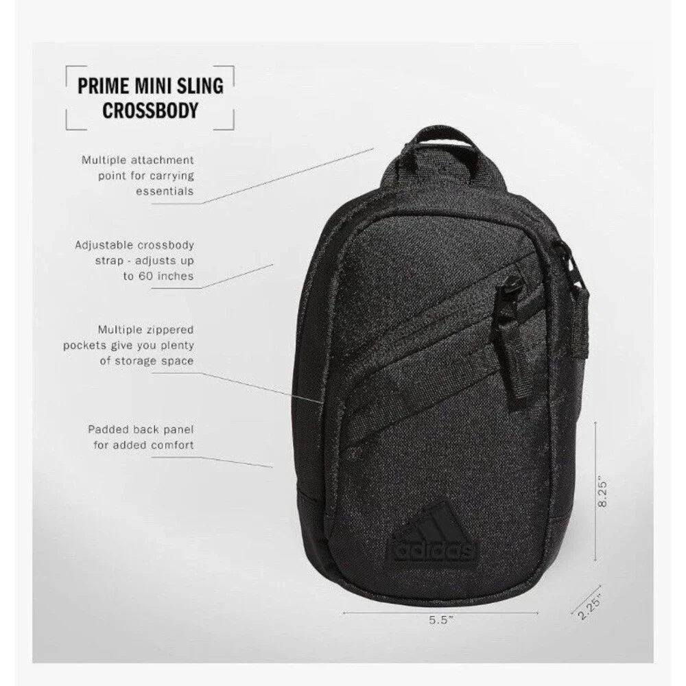 Adidas Unisex Zip Pocket Prime Mini Sling Crossbody Bag Black OS